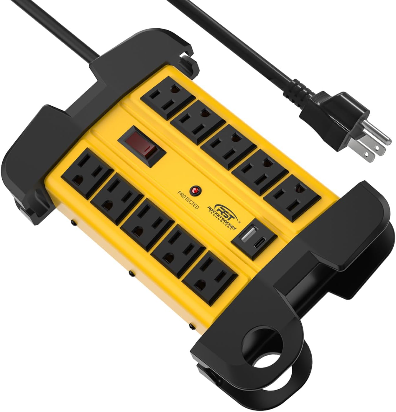 CRST 8 Outlets Dural USB Mountable Metal Power Strip Surge Protector with Cord Wrapping Design, Optional 15FT or 6FT Power Cord - Mann