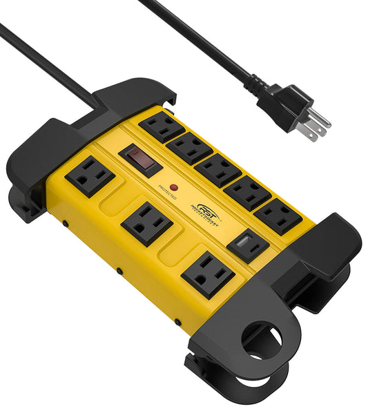 CRST Mountable Heavy Duty Metal Power Strip, 8 Wide Spaced Outlets, Dual USB (USB-A & USB-C) Port, 1350J Surge Protector for Garage Workshop Office Home, Optional 6FT/15FT Extension Cord, 36-Month Warranty - Mann