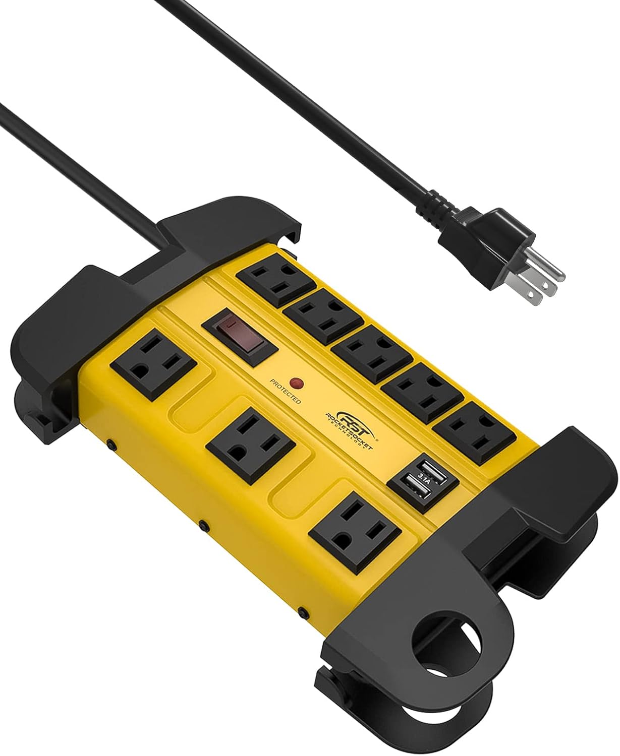 CRST 8 Outlets Dural USB Mountable Metal Power Strip Surge Protector with Cord Wrapping Design, Optional 15FT or 6FT Power Cord - Mann