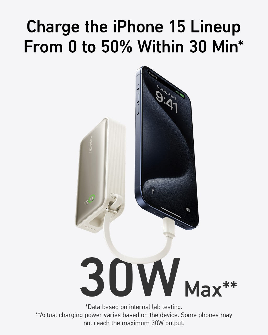 Anker Nano Power Bank (30W, Built-In USB-C Cable) - Mann