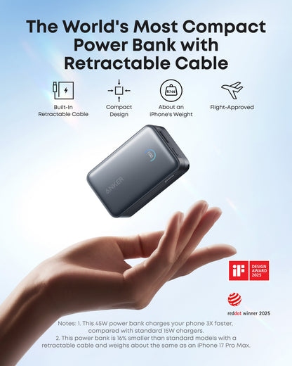 Anker Nano Power Bank (10K, 45W, Built-In Retractable USB-C Cable) - Mann