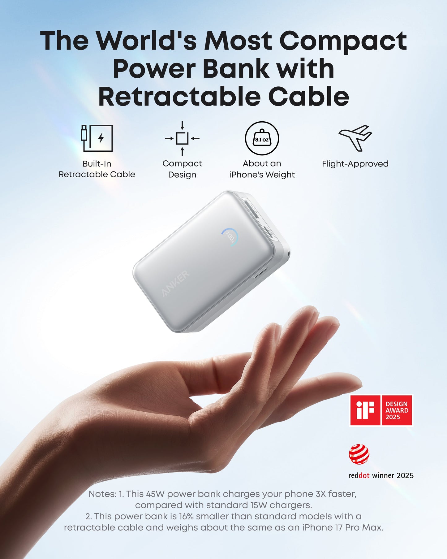 Anker Nano Power Bank (10K, 45W, Built-In Retractable USB-C Cable) - Mann