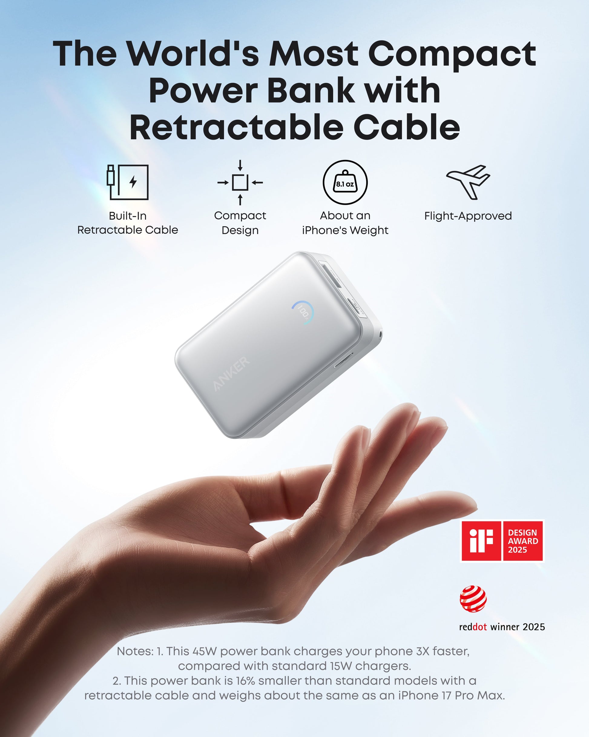 Anker Nano Power Bank (10K, 45W, Built-In Retractable USB-C Cable) - Mann