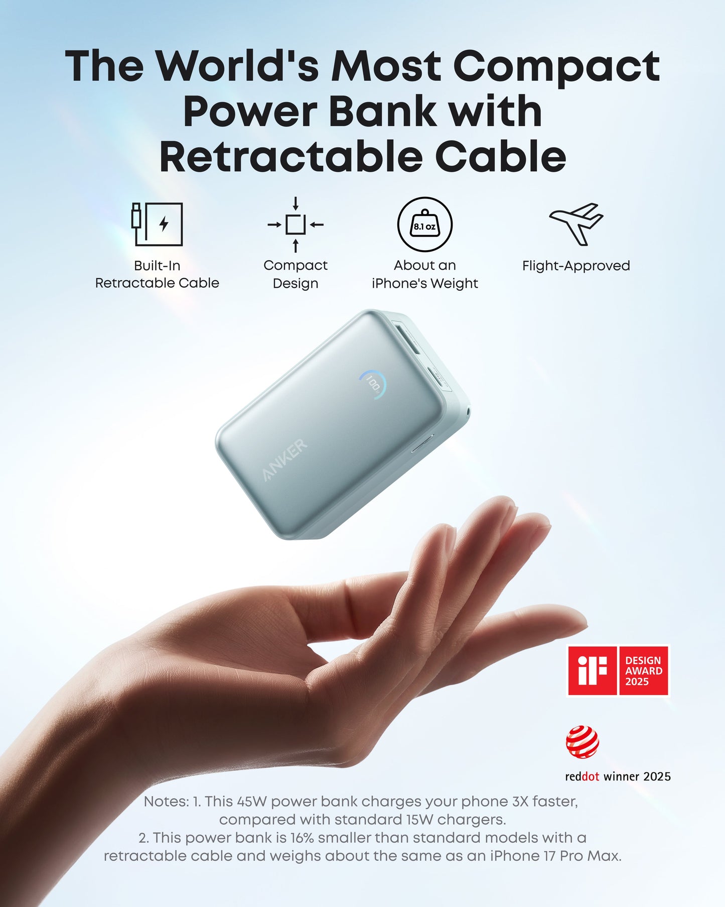 Anker Nano Power Bank (10K, 45W, Built-In Retractable USB-C Cable) - Mann