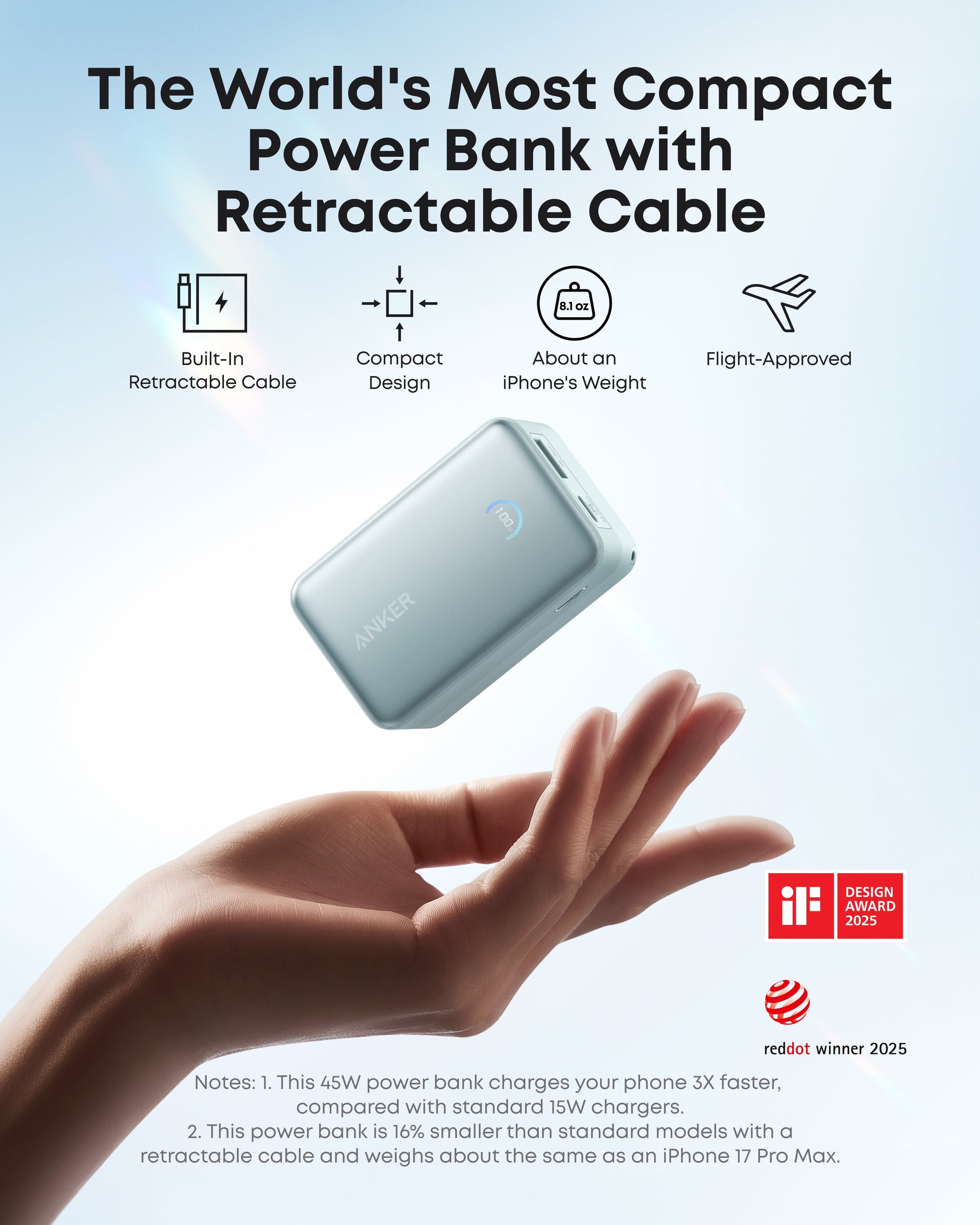Anker Nano Power Bank (10K, 45W, Built-In Retractable USB-C Cable) - Mann