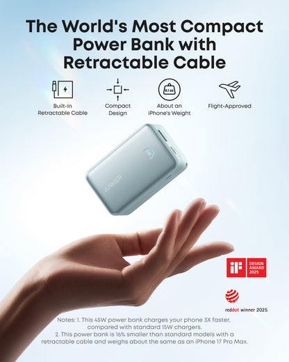 Anker Nano Power Bank (10K, 45W, Built-In Retractable USB-C Cable) - Mann