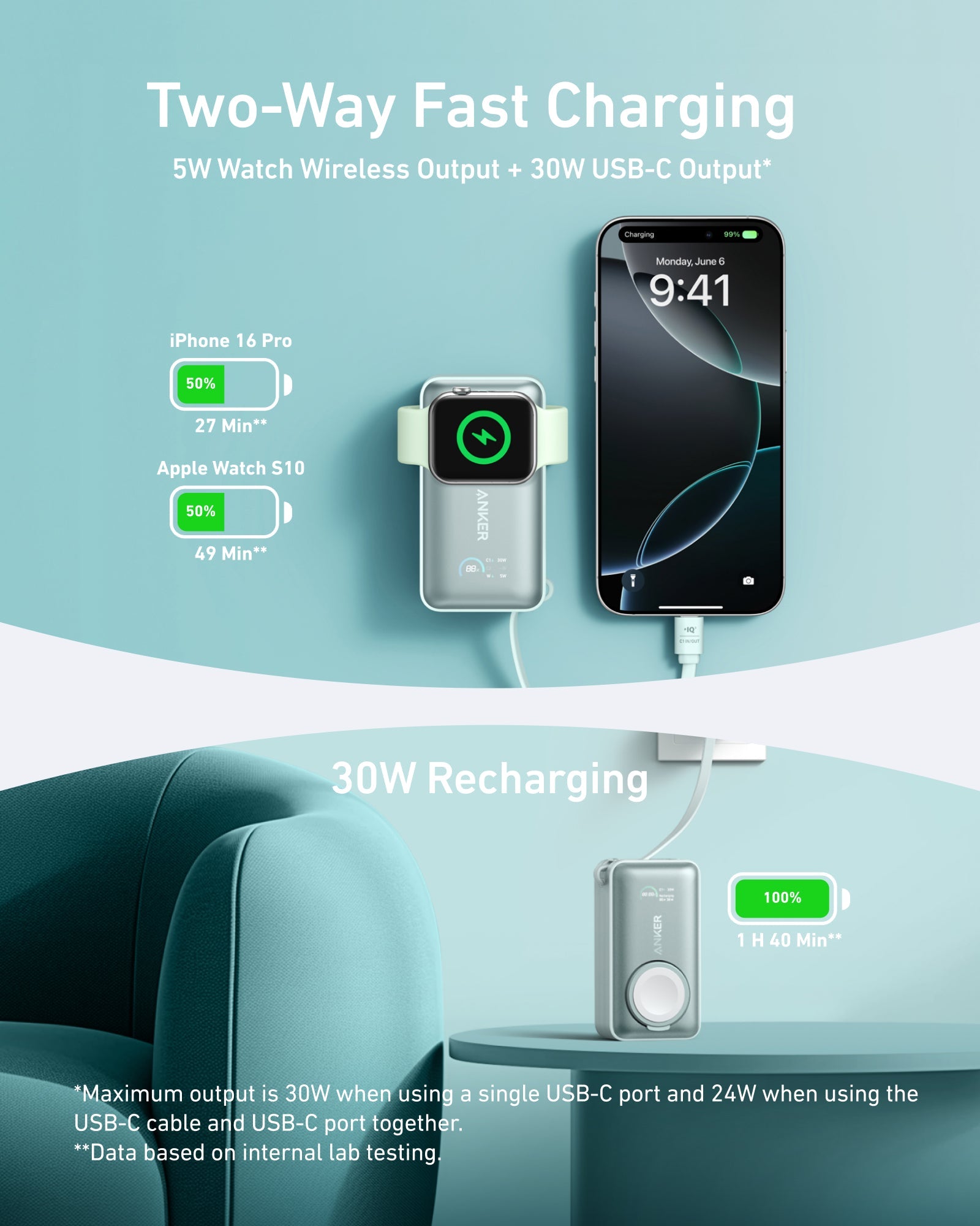 Anker MagGo Power Bank (10K, 35W, For Apple Watch) - Mann