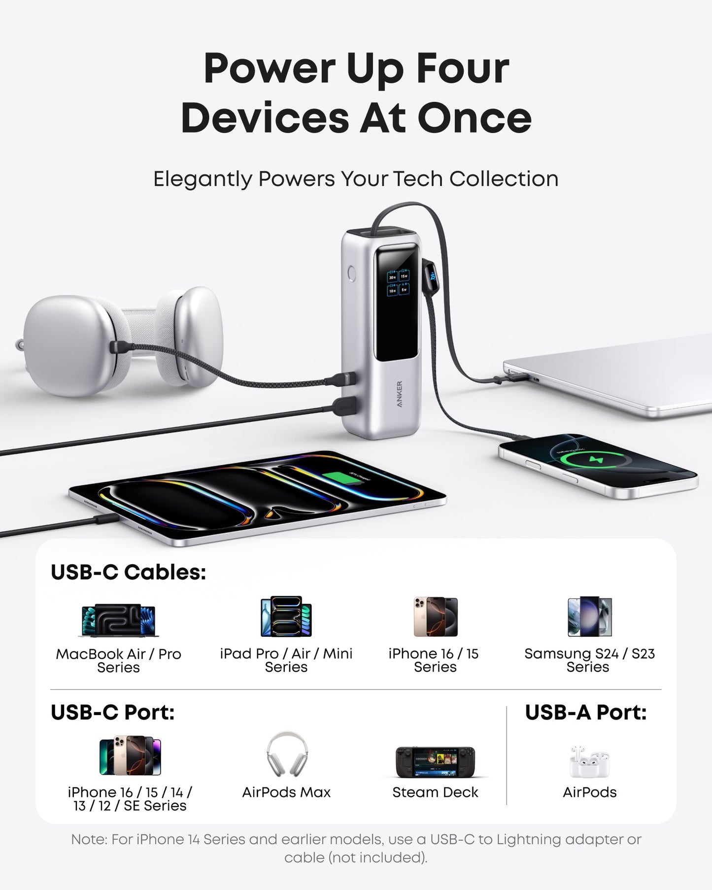 Anker Laptop Power Bank (25K, 165W, Built-In and Retractable Cables) - Mann
