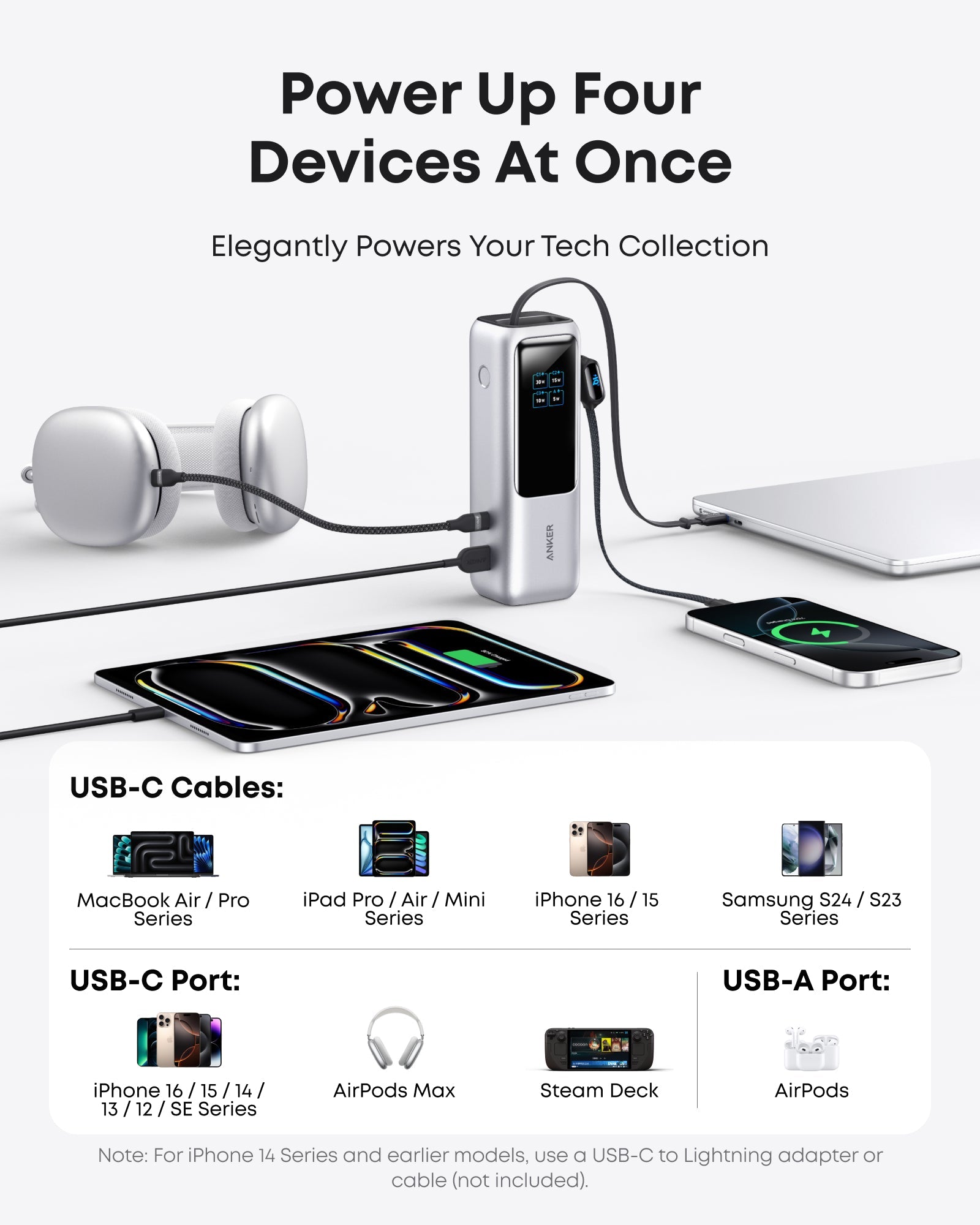 Anker Laptop Power Bank (25K, 165W, Built-In and Retractable Cables) - Mann
