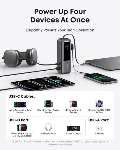 Anker Laptop Power Bank (25K, 165W, Built-In and Retractable Cables) - Mann
