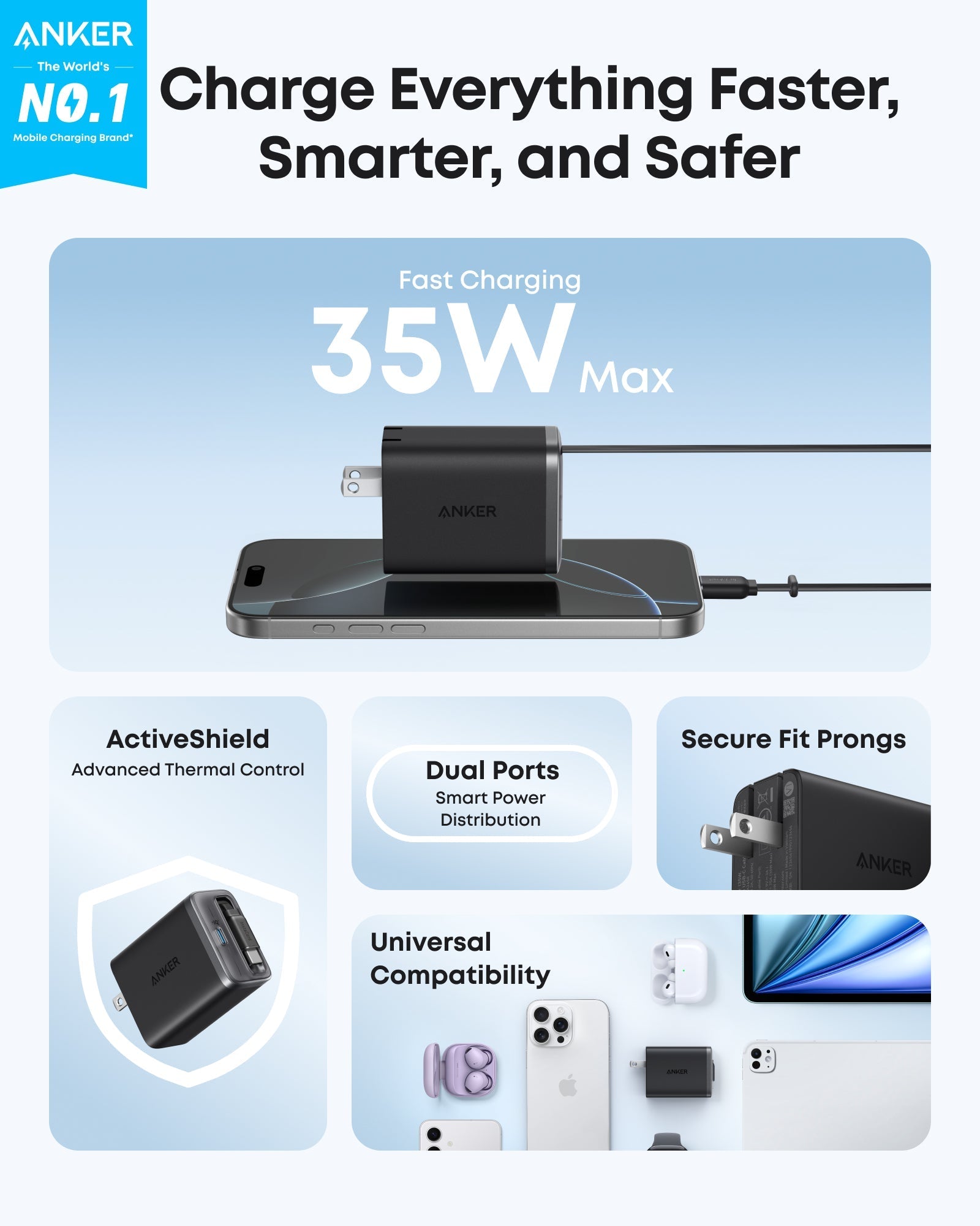 Anker Nano Charger (35W, Built-In Retractable USB-C Cable) - Mann