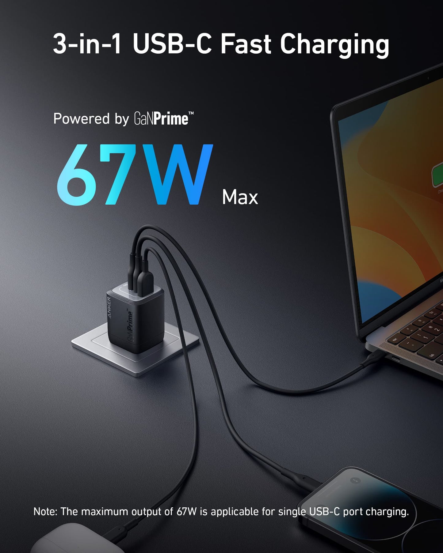 Anker Prime 67W GaN Wall Charger (3 Ports) - Mann