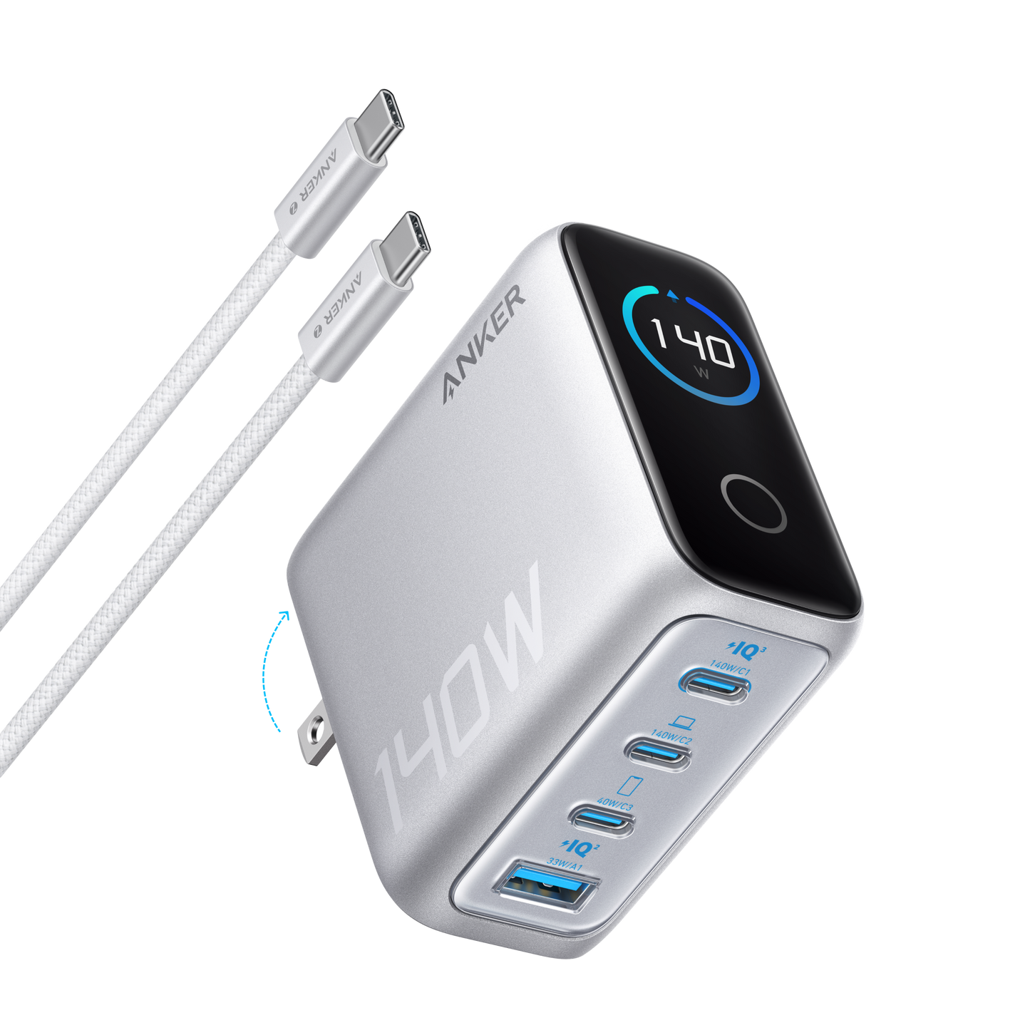 Anker Charger (140W, 4-Port, PD 3.1) with USB-C Cable - Mann