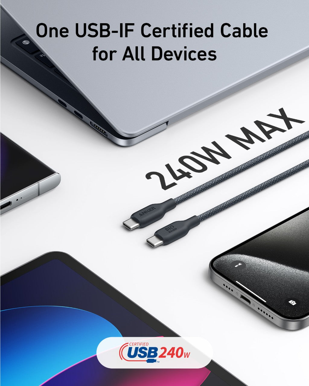 Anker 543 USB-C to USB-C Cable (Bio-Braided, 6 ft) - Mann