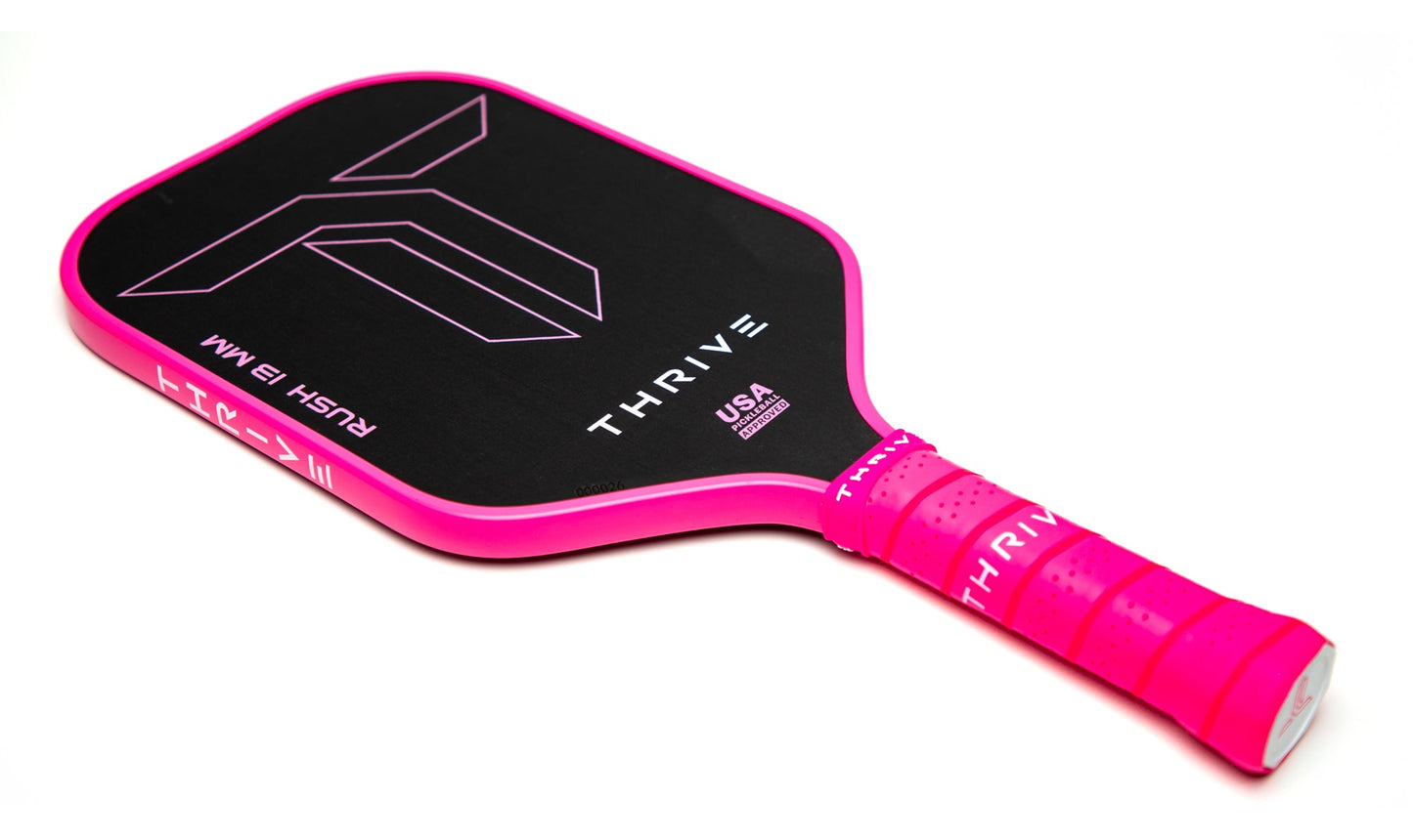 Thrive Pickleball RUSH 13 SINGLES (PINK) Includes Custom Weight Card, Paddle Cover, Paddle Eraser, and Lead Weights. - Mann