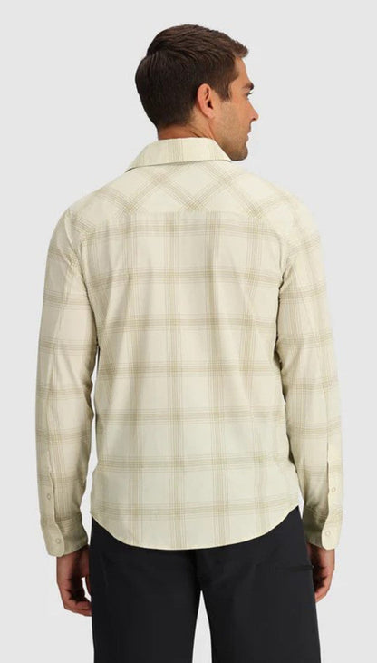 Outdoor Research Astroman Button Long Sleeve UPF 30 Sun Shirt 'Oyster Plaid'