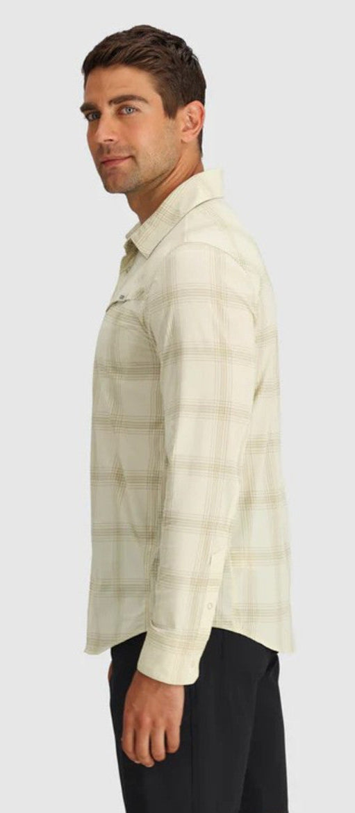 Outdoor Research Astroman Button Long Sleeve UPF 30 Sun Shirt 'Oyster Plaid'