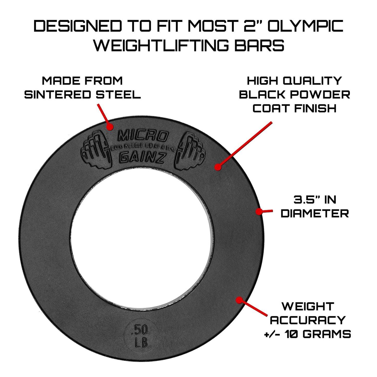 Micro Gainz Olympic Size Fractional Weight Plates Pair of .50LB Plates