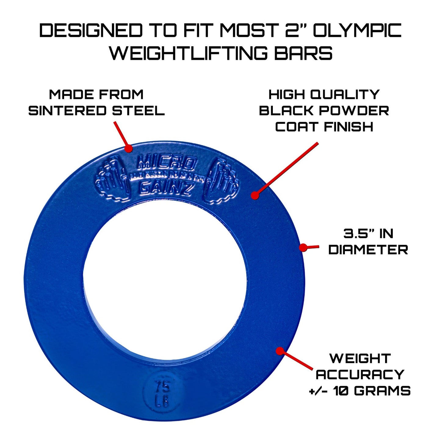 Micro Gainz Multi-Color Olympic Size Fractional Weight Plates Set of 10 Plates .25LB-1.25LB  w/ Bag