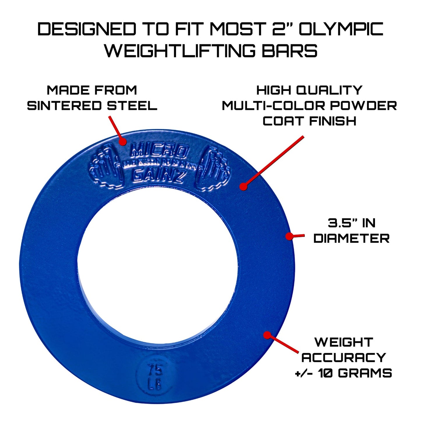 Micro Gainz Olympic Size Fractional Weight Plates Pair of Blue .75LB Plates