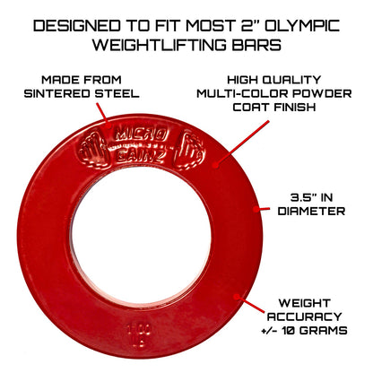 Micro Gainz Olympic Size Fractional Weight Plates Pair of Red 1LB Plates