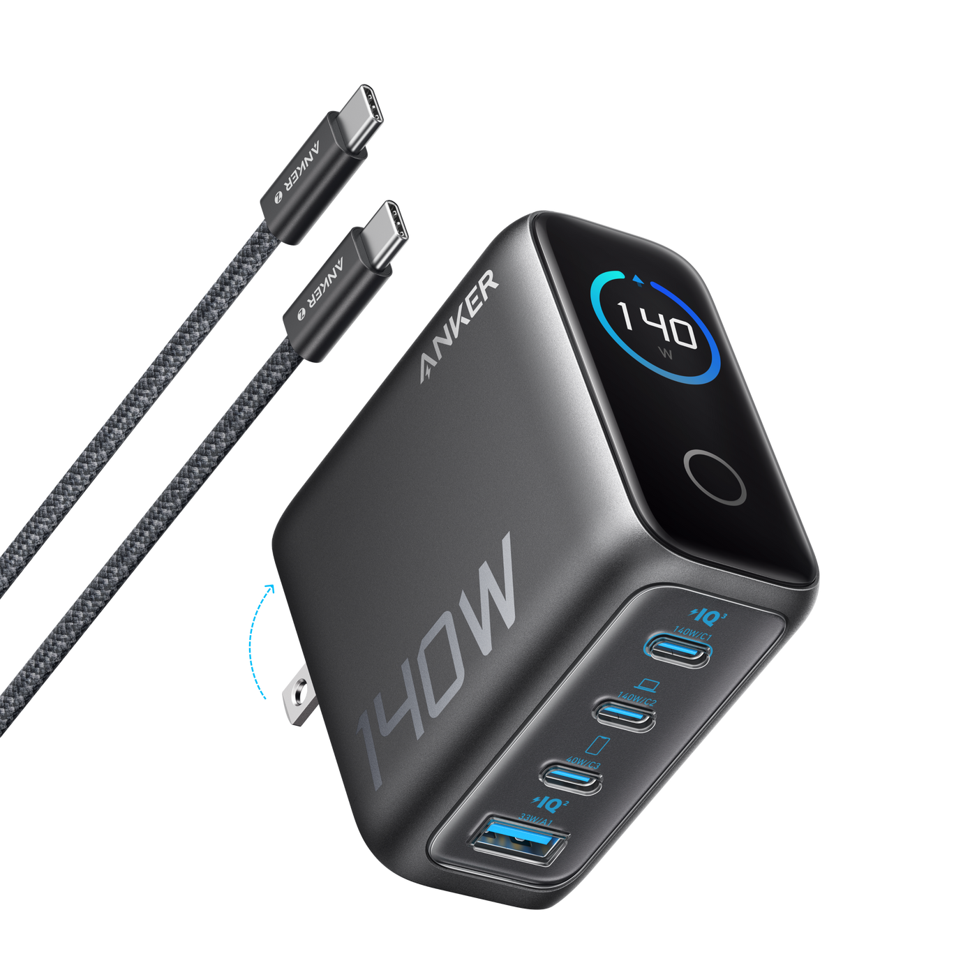 Anker Charger (140W, 4-Port, PD 3.1) with USB-C Cable - Mann