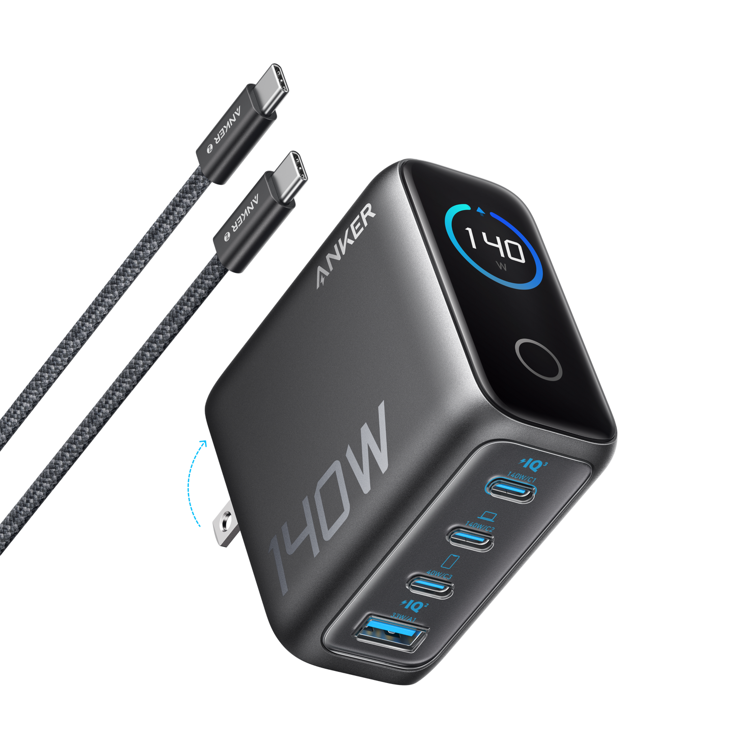 Anker Charger (140W, 4-Port, PD 3.1) with USB-C Cable - Mann