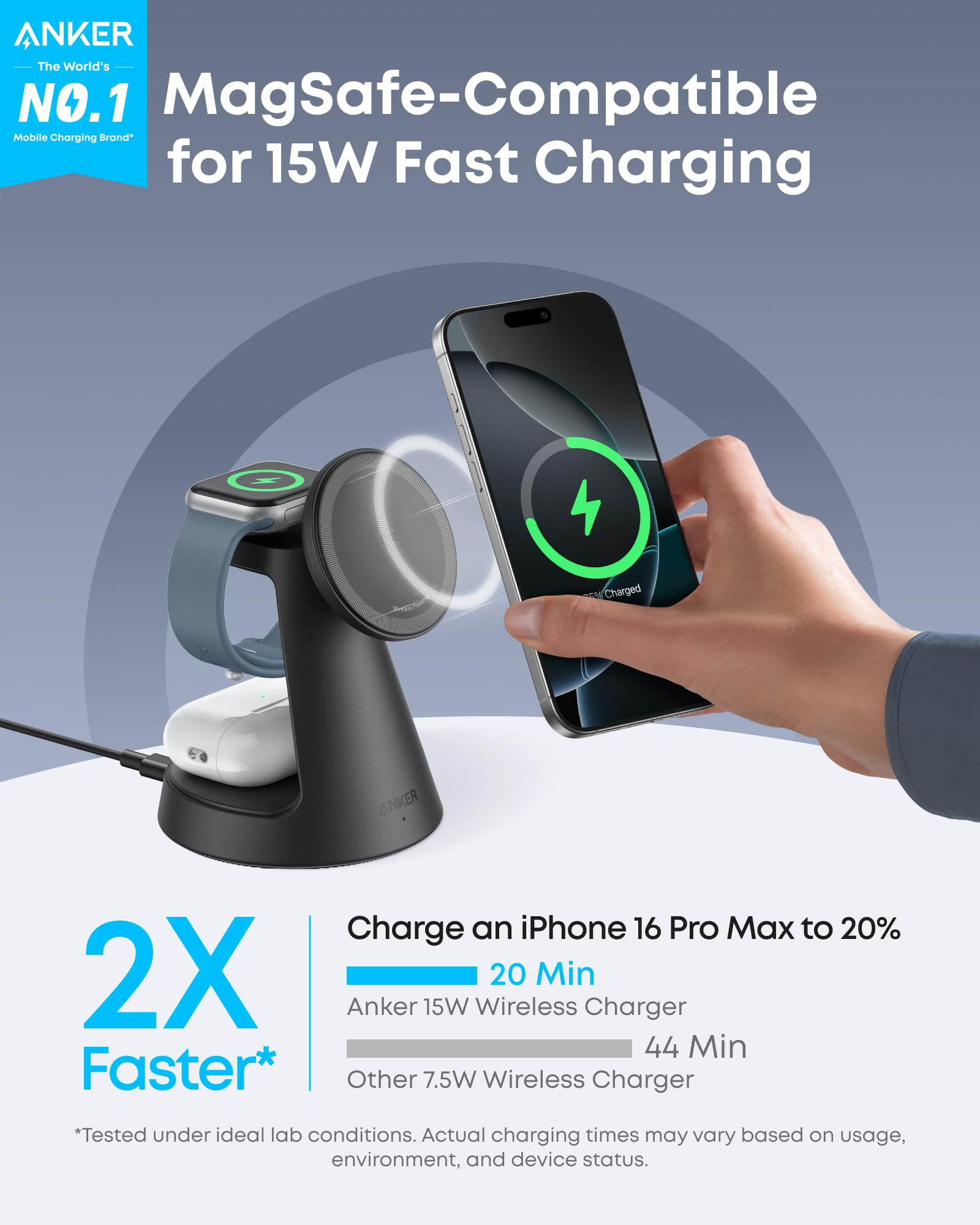 Anker MagGo Wireless Charging Station (3-in-1, Dock Stand) - Mann