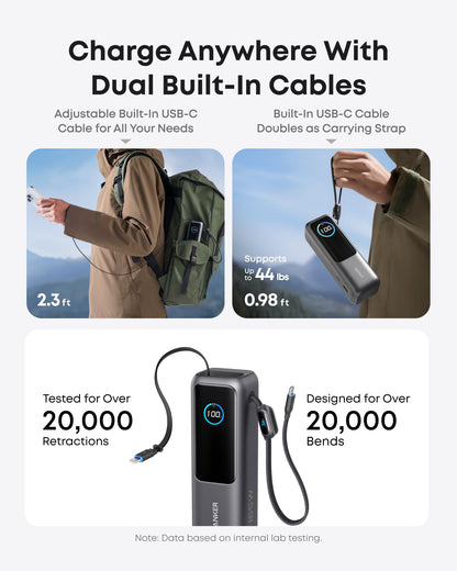 Anker Laptop Power Bank (25K, 165W, Built-In and Retractable Cables) - Mann