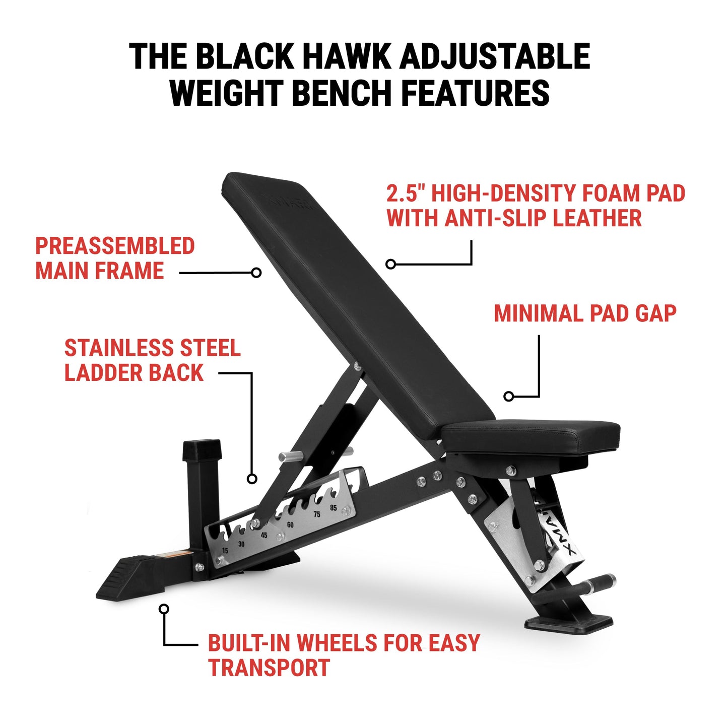 XMARK Black Hawk Commercial Adjustable Weight Bench (Pre-assembled)