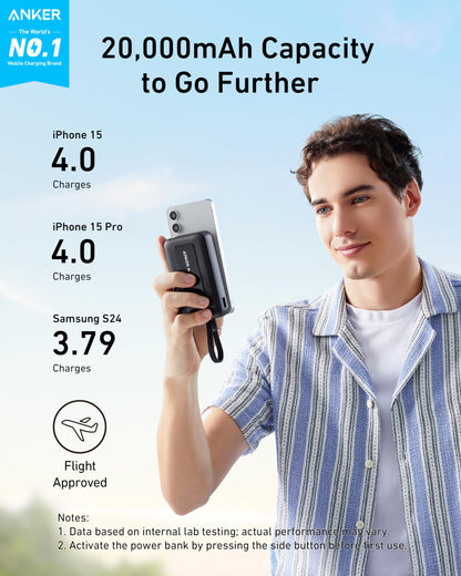 Anker Zolo Power Bank (10K, 30W) with a 5.4-inch (13.7 cm) built-in USB-C cable. - Mann