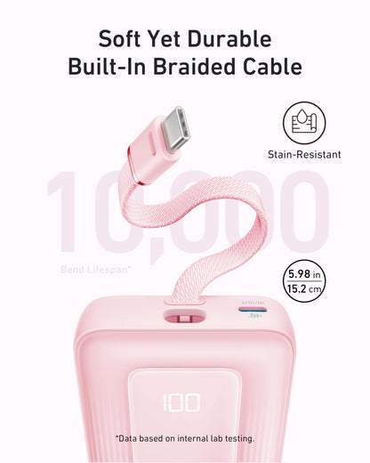 Anker Zolo Power Bank (10K, 30W) with a 5.4-inch (13.7 cm) built-in USB-C cable. - Mann
