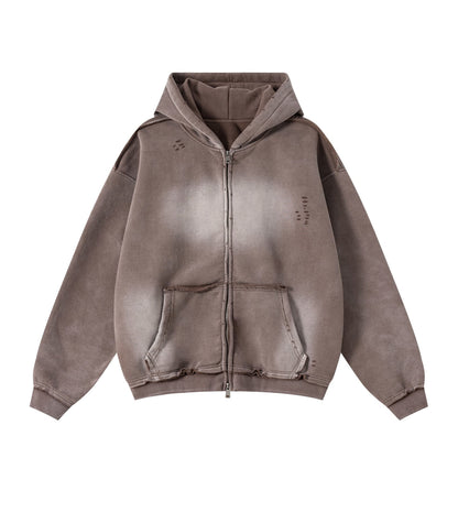 UNDEVELOPED Brown Distressed Zip Hoodie