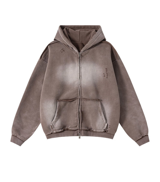 UNDEVELOPED Brown Distressed Zip Hoodie
