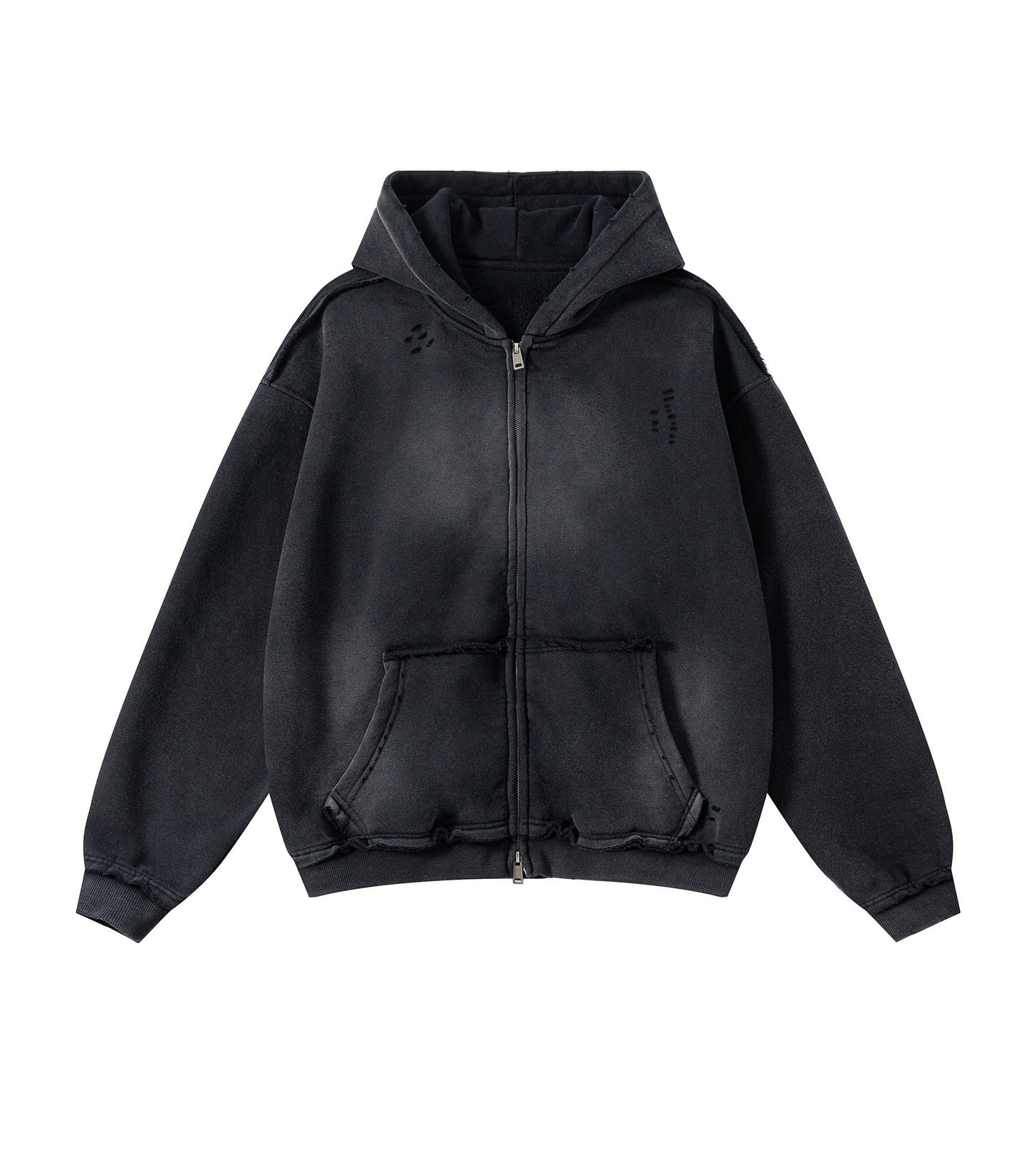UNDEVELOPED Noir Distressed Zip Hoodie