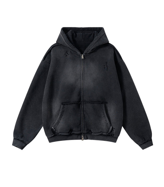 UNDEVELOPED Noir Distressed Zip Hoodie