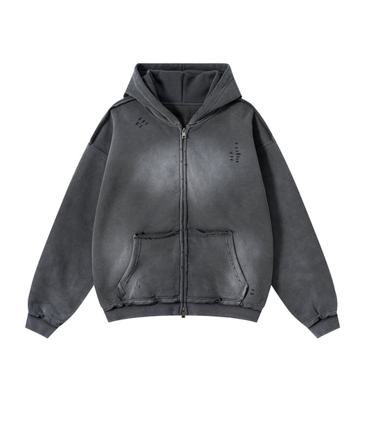UNDEVELOPED Charcoal Distressed Zip Hoodie