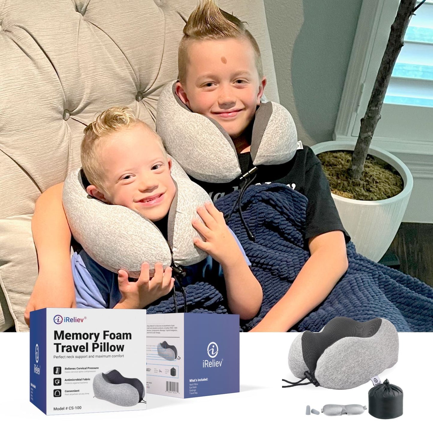 iReliev Memory Foam Travel Pillow