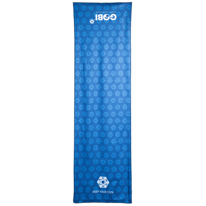 Blue cooling towel with snowflake pattern and GOBI branding on a white background