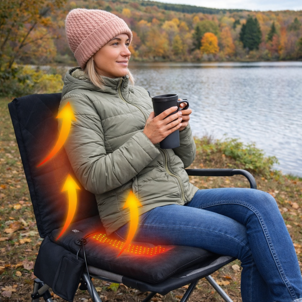 LITEGUEST Heated Outdoor Seat Cushion with Backrest – Warm for Camping - Mann