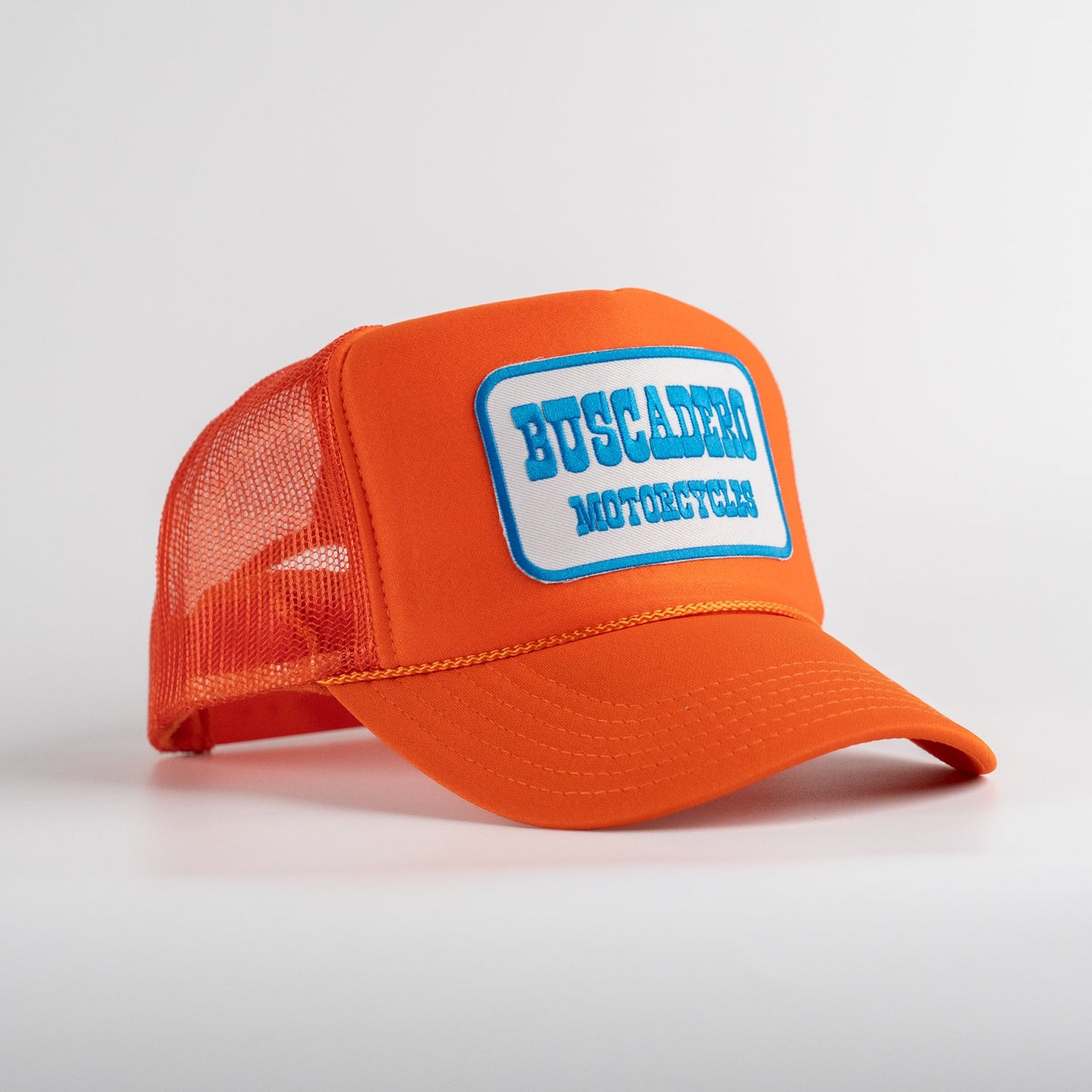 Buscadero Motorcycles 'Blue Barrel’ Foam Trucker Hat - Orange