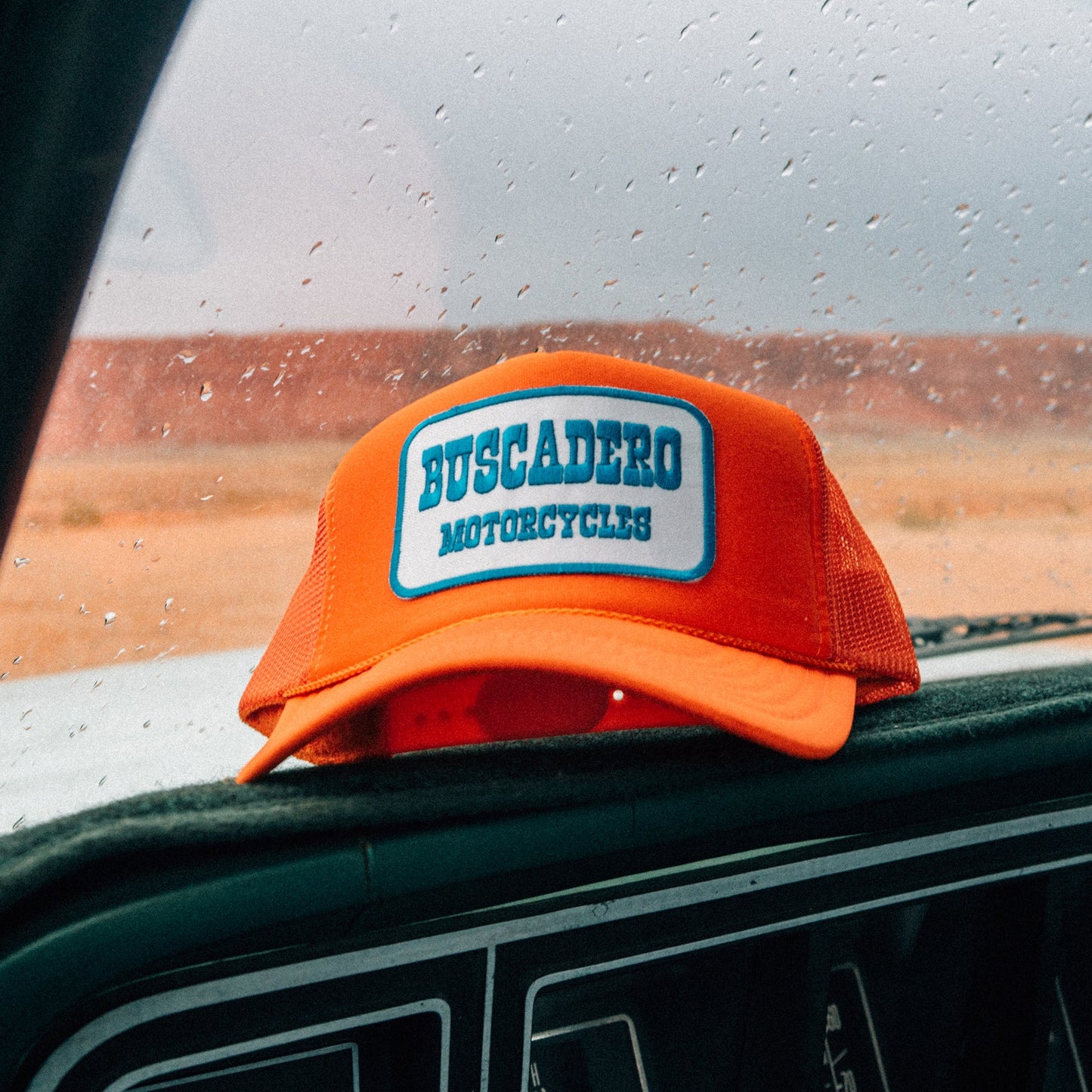 Buscadero Motorcycles 'Blue Barrel’ Foam Trucker Hat - Orange