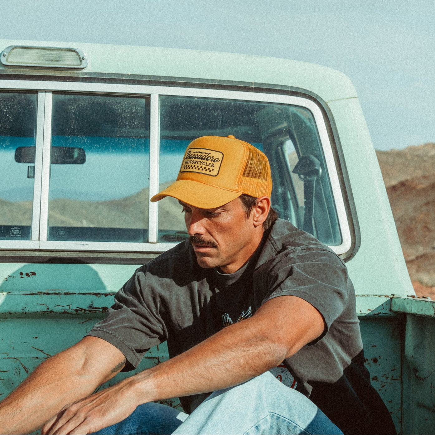 Buscadero Motorcycles 'Banner’ Foam Trucker Hat - Gold