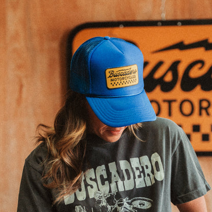 Buscadero Motorcycles 'Banner’ Foam Trucker Hat - Royal Blue