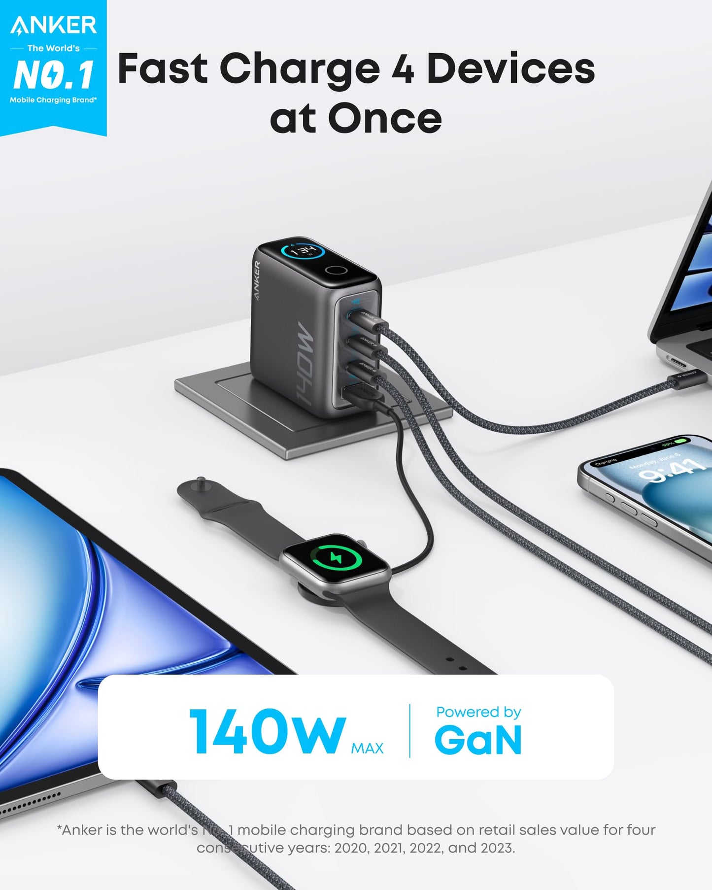 Anker Charger (140W, 4-Port, PD 3.1) with USB-C Cable - Mann