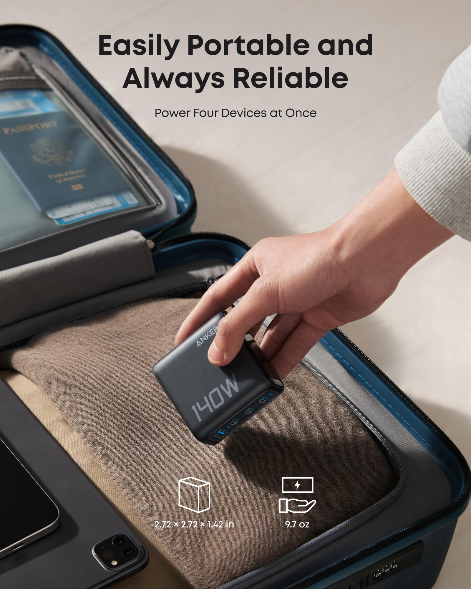 Anker Charger (140W, 4-Port, PD 3.1) with USB-C Cable - Mann