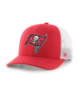 Tampa Bay Buccaneers - Red Trucker Clean Up Hat W/Strap, 47 Brand - Mann