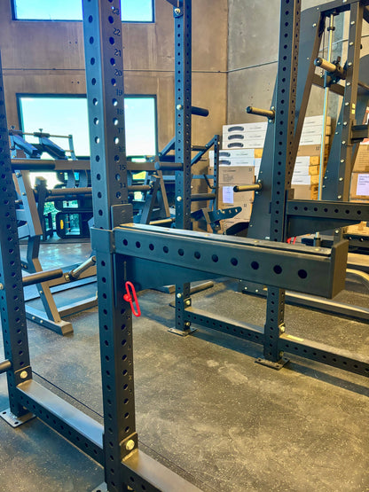 SFE Commercial Squat Rack w/ Safety Bars, J-Hooks & Weight Storage