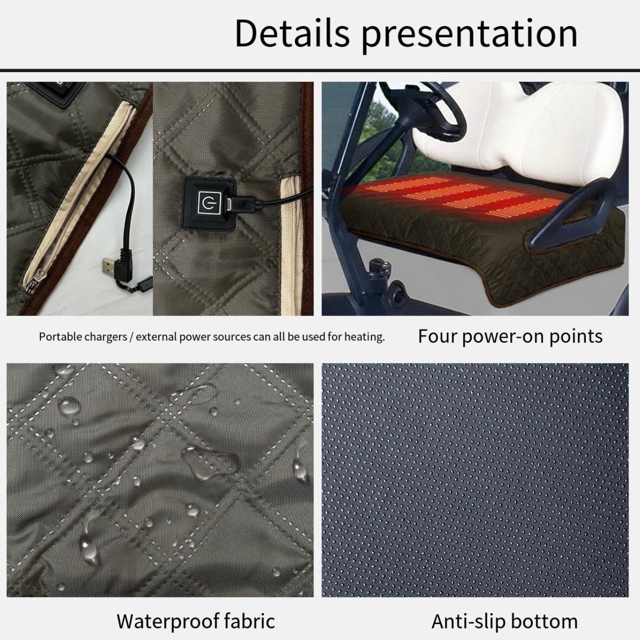 LITEGUEST USB Heated Golf Cart Seat Cushion Winter Warmth Essential - Mann