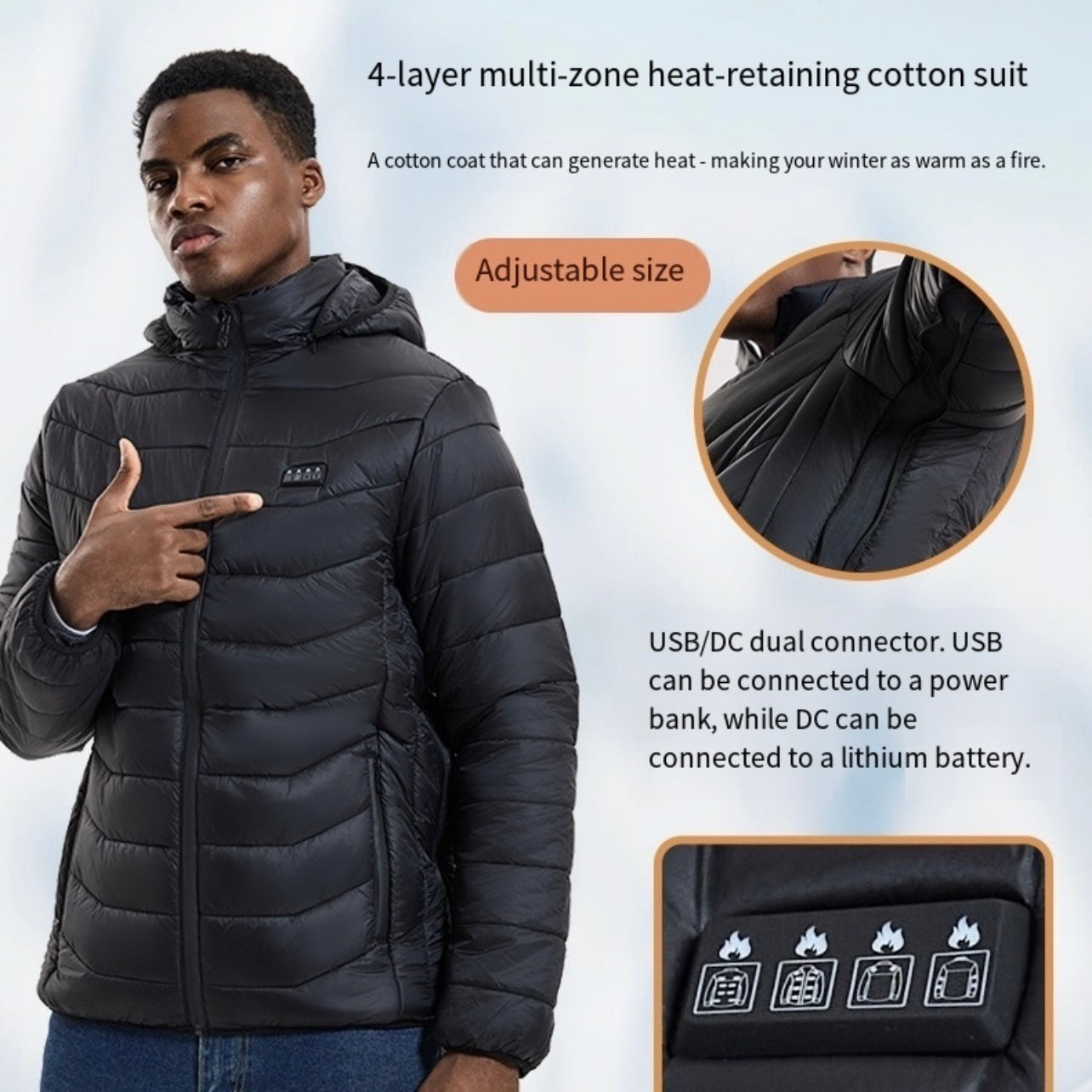 LITEGUEST 27-Zone Smart Heated Down Jacket – Urban Winter Warmth - Mann